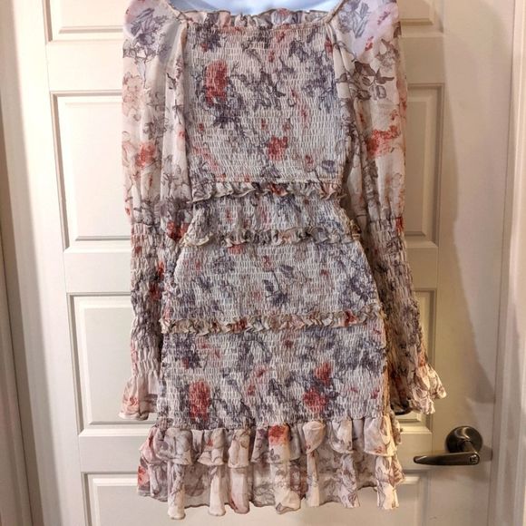 SNDYS. Floral Ruched Ruffle Bodycon Puff Sleeve Mini Dress - Picture 7 of 7